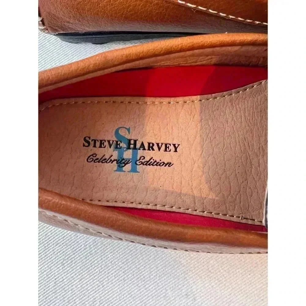 Steve Harvey celebrate addition brown sliver slip round square loafers 9‎